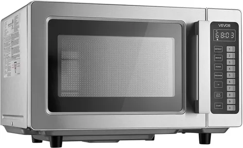 Vista 9 de VEVOR Horno microondas comercial, 0.9 pies cúbicos, 1000W Horno microondas digital de acero inoxidable para encimera con pantalla táctil, 10 ajustes