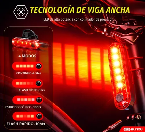 Vista 3 de BLITZU Paquete de 2 luces traseras de bicicleta recargables USB-C, accesorios brillantes para bicicleta trasera de ciclismo, accesorios