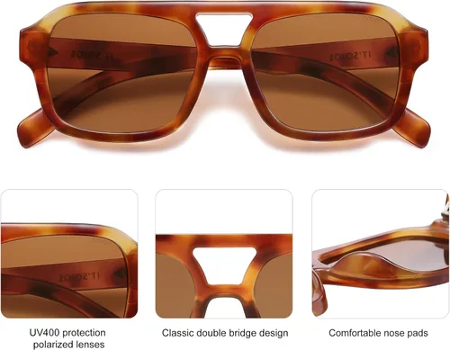 Vista 4 de SOJOS Lentes de sol estilo aviador retro para mujer y hombre, polarizados, cuadrados, inspirados en diseñadores, lentes de sol de los años 80 y 90