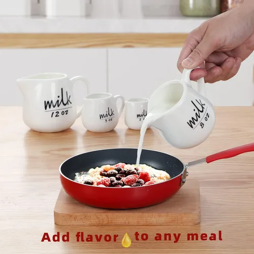Vista 5 de Jarra de crema con asa, recipiente de cerámica para leche, café, salsa, apto para microondas, blanco (12 onzas, juego/1)