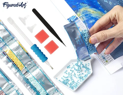 Vista 6 de Figured'Art Kit de arte de pintura de diamantes para adultos de 16 x 20 pulgadas, taladro cuadrado completo 5D en el lago, lienzo enrollado