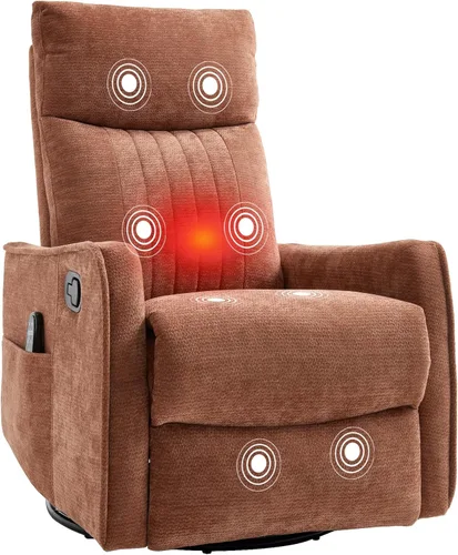 Vista 15 de PELUMY Silla Reclinable Mecedora Giratoria 360 para Adultos, Silla Mecedora de Guardería con Calor y Masaje, Silla Reclinable Deslizante para Beige