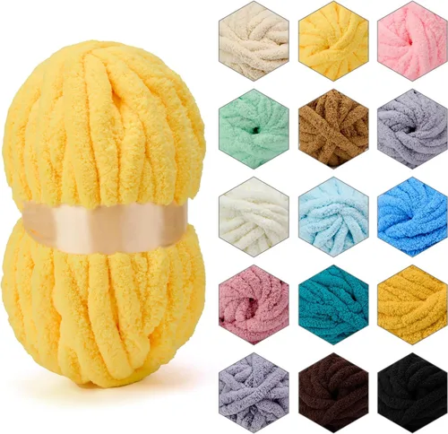 Vista 21 de ERLYEEN Hilo de Chenilla Grueso Súper Voluminoso Suave Espeso Esponjoso Jumbo Gigante Lavable Hilo Grande de Poliéster DIY para Manta de Tejido a