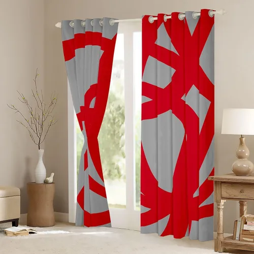 Vista 3 de jejeloiu Cortinas grises y rojas para dormitorio, sala de estar (2 paneles, 38 x 45 pulgadas), cortinas opacas con rayas geométricas, cortinas