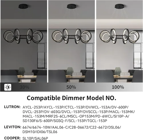 Vista 6 de Moderno candelabro LED regulable redondo, lámparas colgantes de 8 anillos, lámparas colgantes ajustables para cocina, isla, sala de estar, comedor