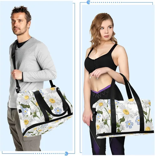 Vista 6 de Gym Bag Forget-me-not Flower Travel Duffel Bag - Sports Gym Bag with Dry Wet Pocket Cosmetic bag & Shoes Compartment for Women and Men