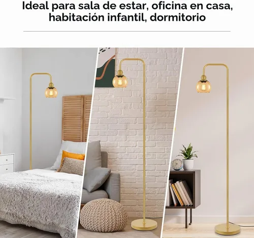 Vista 5 de Lámpara de pie moderna para sala de estar con bombilla LED de 6 W, lámpara de pie industrial, vidrio ámbar, lámpara alta de lectura clásica