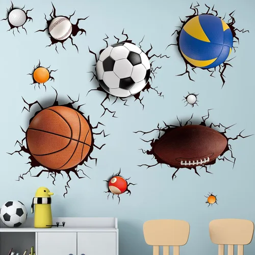 Vista 7 de Pegatinas de pared de baloncesto y fútbol - Adhesivos de pared para niños y bebés - Decoración de pared para habitación infantil, sala