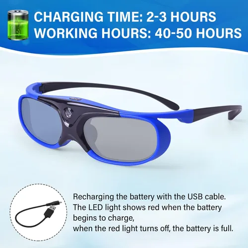 Vista 2 de TOUMEI Gafas 3D, Active Shutter 3D DLP Link recargables 3D para Acer ViewSonic BenQ Optoma Philips Panasonic Vivitek Dell Jmgo Cocar Toumei 3D