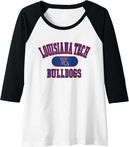 Vista 3 de Louisiana Tech Bulldogs Varsity Logo - Camiseta de béisbol raglán con licencia oficial, Negro - Negro/Blanco