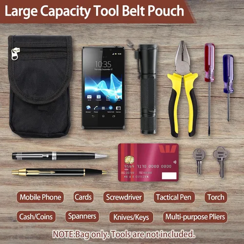 Vista 4 de Bolsa de herramientas con clip para cinturón, bolsa táctica universal para organizadores multiherramientas, funda de teléfono de nailon resistente