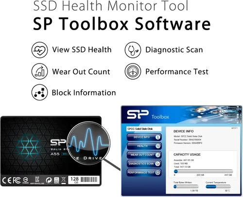 Vista 4 de Silicon Power - Paquete de 2 unidades de 128 GB SSD 3D NAND A55 SLC Cache Performance Boost SATA III 2.5" 7mm (0.28") Unidad interna de estado sólido