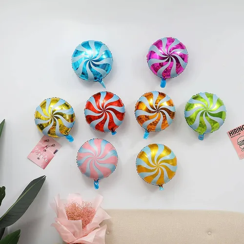 Vista 4 de 24 globos de aluminio de Mylar dulces dulces de 18 pulgadas, globos redondos de piruleta para cumpleaños, bebé, boda, Navidad, fiestas, suministros