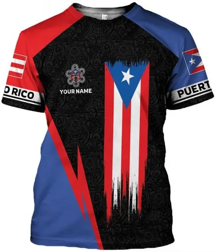 Vista 3 de Woseprints - Camiseta de Puerto Rico con nombre personalizado 3D, camiseta de Puerto Rico para hombres y mujeres, camiseta con la bandera de Puerto