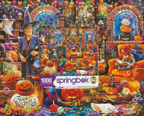 Vista 3 de Springbok 's Grandma's Halloween Party - Rompecabezas de 1000 piezas para Adutls Featues una escena de Halloween caprichosa para rompecabezas