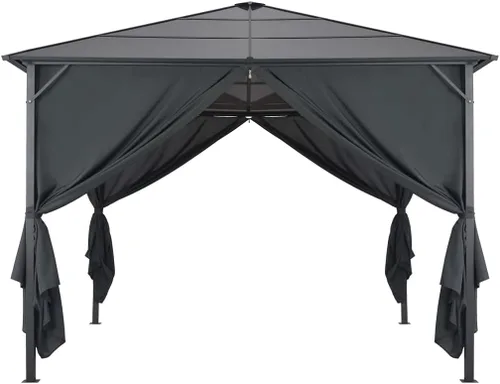Vista 7 de vidaXL Gazebo con Cortina Aluminio 118" x 118" Negro