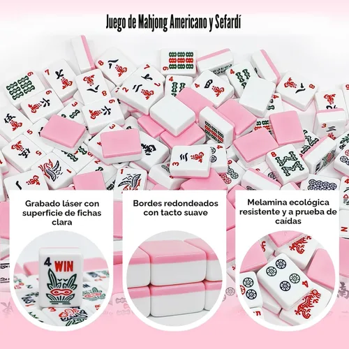 Vista 5 de American Mahjong - Juego de azulejos Mahjong, 166 azulejos rosados