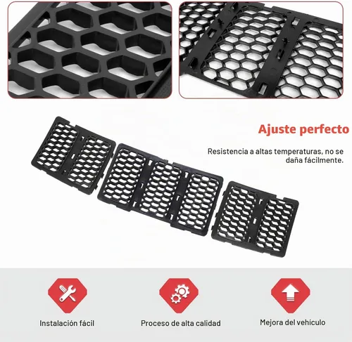 Vista 2 de 3 piezas de insertos de parrilla tipo panal compatibles con Jeep Grand Cherokee 2014-2016 (Negro)