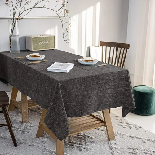Vista 14 de Manteles redondos impermeables de lino de algodón, se limpian con un paño, para mesa de comedor, interiores y exteriores, bufetes, fiestas y Beige