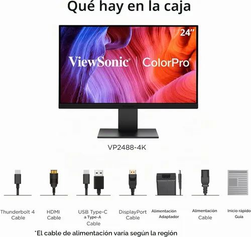 Vista 9 de ViewSonic VP2488-4K Monitor IPS 4K UHD de 24 pulgadas, Thunderbolt 4, USB-C