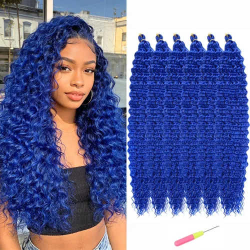 Vista 14 de Extensiones de cabello ondulado con ganchillo Ocean Wave de 18 pulgadas, 6 paquetes, extensiones de cabello de ganchillo sueltas de onda profunda #1B