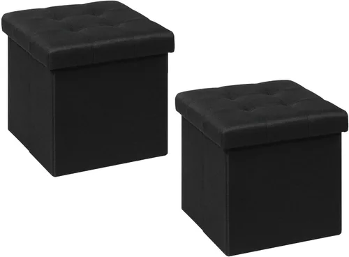 Vista 9 de B FSOBEIIALEO Cubo pequeño otomano de almacenamiento, reposapiés, asiento de piel sintética para dormitorio, color negro, 12.6 x 12.6 x 12.6