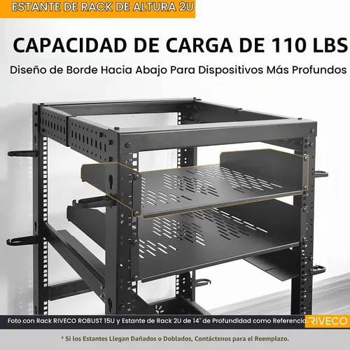 Vista 6 de RIVECO Estante de rack ventilado de 2U de 14" para gabinete de red