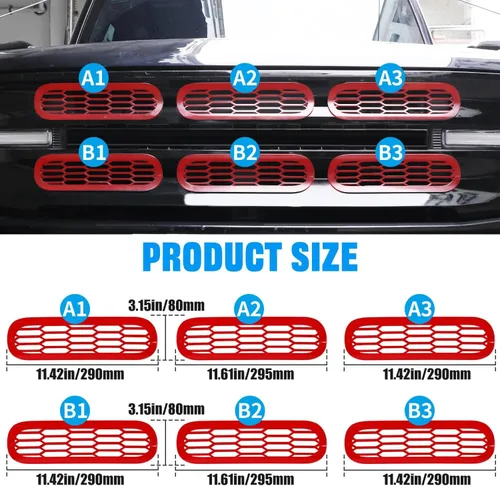 Vista 5 de Marco de cubierta de malla para parrilla delantera, insertos de parachoques delantero, accesorios de decoración con clip para Ford Bronco Offroad