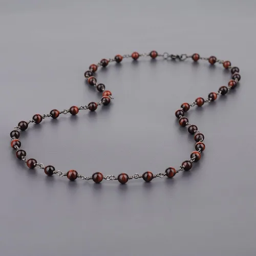 Vista 4 de COAI Collar con cuentas de piedra auténtica para hombre y mujer, Piedra, rojo
