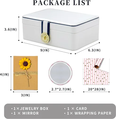 Vista 2 de Regalos de graduación para niñas, joyero grande de 2 capas con espejo, tarjeta de regalo hecha a mano y papel de regalo, soporte de joyería de piel