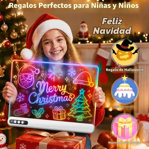 Vista 5 de Tablero de dibujo LED de 16 pulgadas para niños, tablero de notas LED recargable con 7 colores, tableta de dibujo iluminada, 7 modos dinásticos