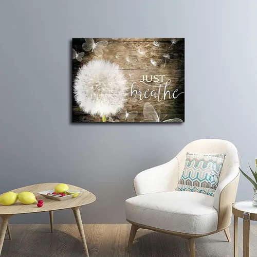 Vista 3 de LaMaMe Just Breathe - Póster en lienzo decorativo de diente de león y mariposa, impresión de estética moderna, sala de estar, dormitorio, oficina
