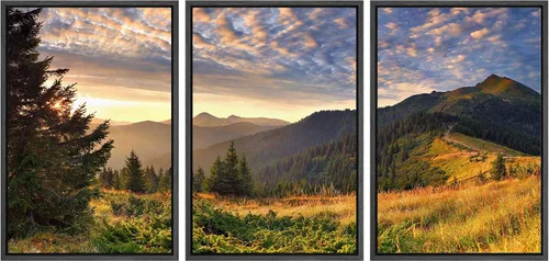 Vista 30 de wall26 Lienzo enmarcado para pared, juego de arte rojo, verde y amarillo, bosque de montaña otoñal, naturaleza, desierto, fotografía, realismo