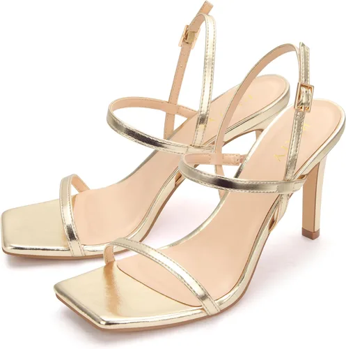 Vista 2 de Sandalias de tacón alto con tiras para mujer, puntera abierta, con correa en el tobillo, zapatos cómodos para bodas