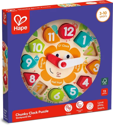 Vista 6 de Hape Juego de rompecabezas de reloj grueso, multicolor, 9.65 x 1.38 pulgadas