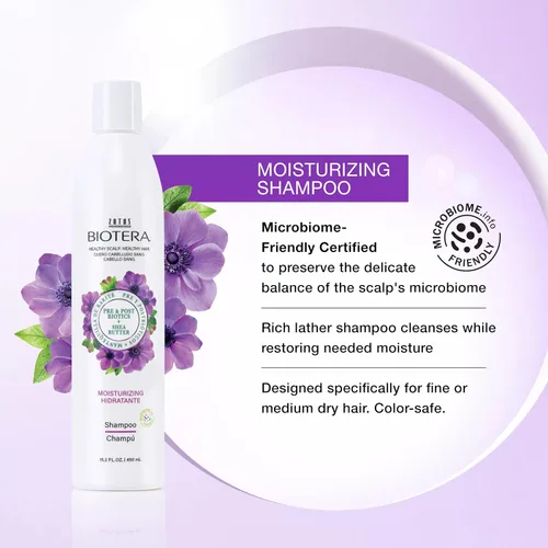 Vista 2 de Biotera Moisturizing Shampoo for Dry, Fine Hair - Lightweight Hydration with Coconut & Shea Butter, Restores & Nourishes Moisture, Enhances Shine &