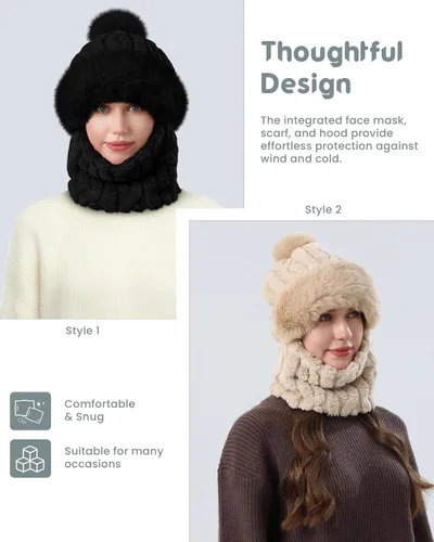 Vista 11 de Winter Hats and Scarf Set for Women One Piece Hat Beanie Negro
