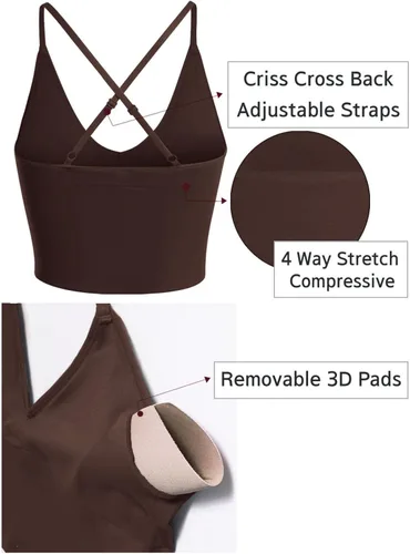 Vista 4 de Design by Olivia Sujetador deportivo para mujer, casual, sin costuras, acolchado, para entrenamiento, camiseta sin mangas, recortada, para yoga