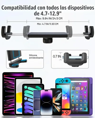 Vista 6 de Soporte para tablet para espejo retrovisor de automóvil, soporte retráctil para teléfono para espejo retrovisor, soporte para GPS giratorio de 360°