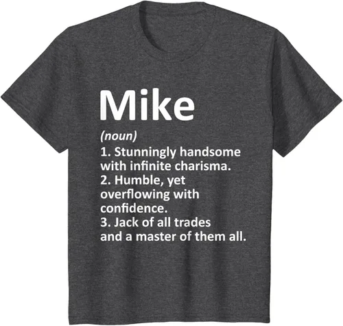 Vista 34 de MIKE Definition - Camiseta divertida para regalo de cumpleaños con nombre personalizado, Negro, S