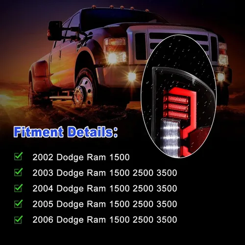 Vista 4 de Luces traseras secuenciales LED para Dodge Ram 1500 2002-2006 y Dodge Ram 2500 / 3500 2003-2006, conjunto de luces traseras LED completas