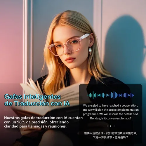 Vista 7 de Gafas inteligentes AI para mujer, gafas Bluetooth de traducción