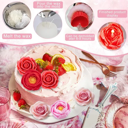 Vista 3 de Juego de 4 moldes de silicona de flores, moldes de clavel de margaritas florales 3D para hacer velas, jabón, resina epoxi, fabricación