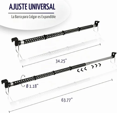 Vista 2 de Zone Tech – barral para ropa para auto - barral para ropa expansible calidad premium