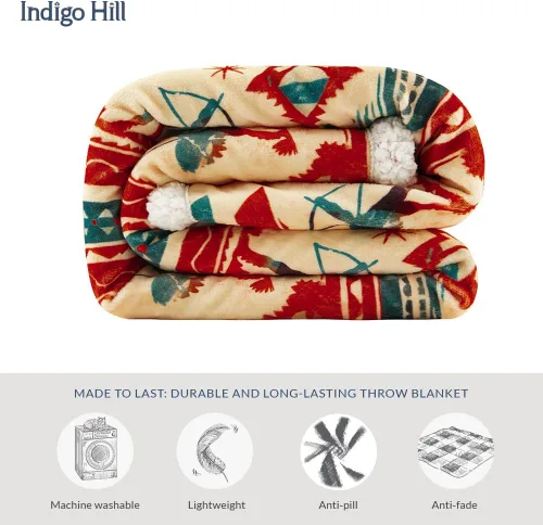 Vista 37 de Indigo Hill by HiEnd Accents Acadia - Manta de sherpa con estampado de pinos bosques, naturaleza, bosque, montaña, manta occidental para acampar al