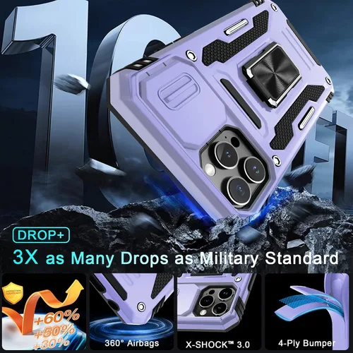 Vista 308 de DEERLAMN Funda para iPhone Xs Max con funda deslizante para cámara + protector de pantalla, soporte giratorio de anillo de grado militar a prueba