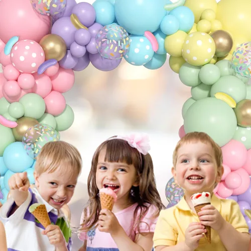 Vista 7 de Kit de guirnalda de arco de globos de dona pastel, 162 piezas de dona dos dulces uno, suministros de fiesta de cumpleaños, confeti pastel, confeti