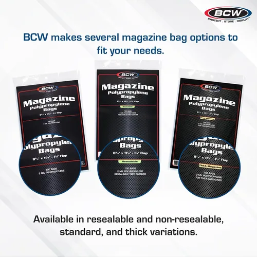 Vista 5 de BCW Bolsas gruesas para revistas, 1 paquete de 100, fundas de polipropileno transparente sin ácidos para almacenamiento de calidad de archivo