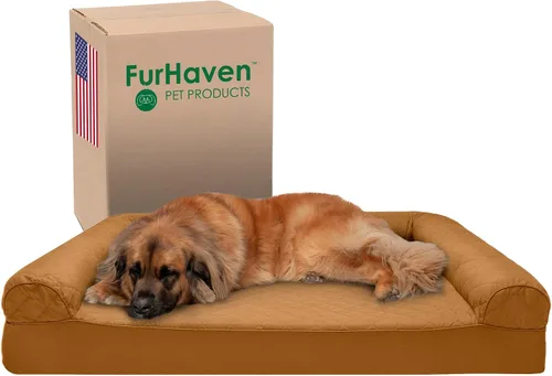 Vista 12 de Furhaven Cama para perro de espuma viscoelástica para perros medianos y pequeños con cojines extraíbles y funda lavable, para perros de hasta 35