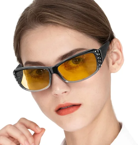 Vista 2 de LVIOE Gafas de sol polarizadas de moda con diamantes de imitación para mujer estilo envolvente con protección UV LS010